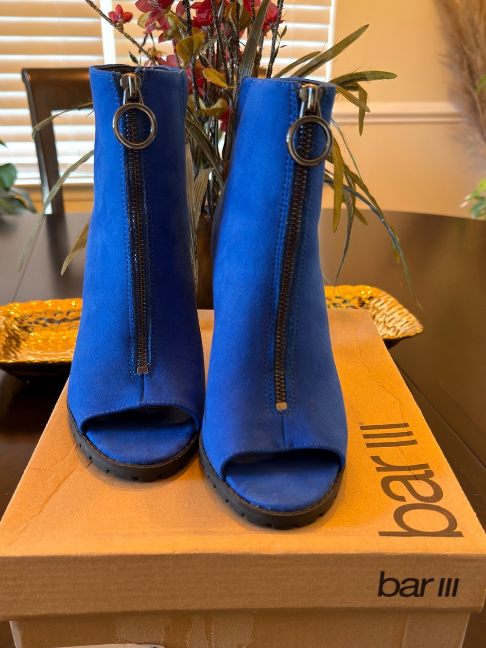 Bar III Electric Blue Peep-Toe Front-Zip Ankle Boots